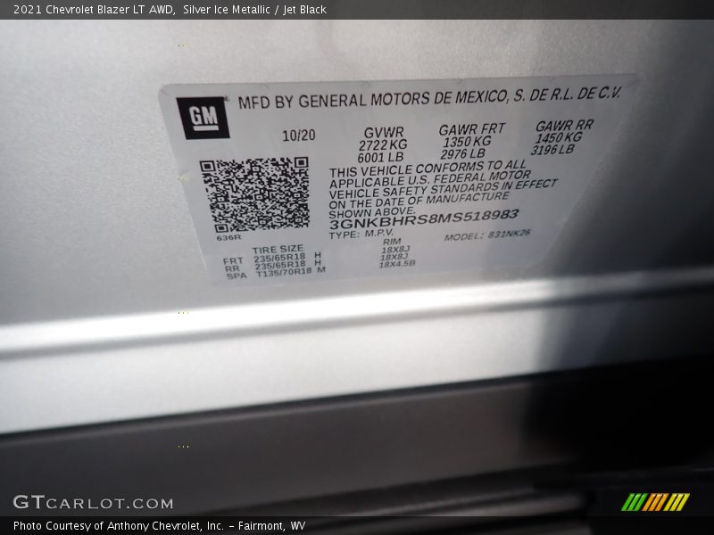Silver Ice Metallic / Jet Black 2021 Chevrolet Blazer LT AWD