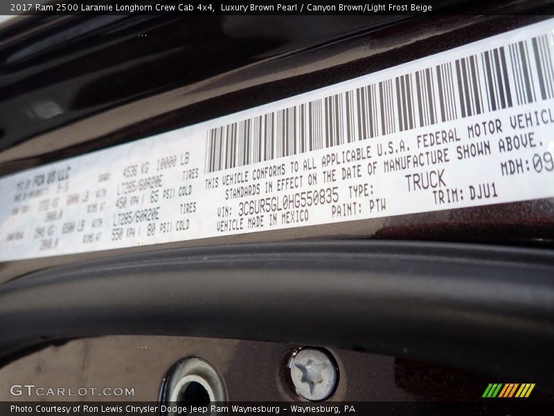 2017 2500 Laramie Longhorn Crew Cab 4x4 Luxury Brown Pearl Color Code PTW