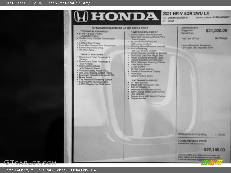 Lunar Silver Metallic / Gray 2021 Honda HR-V LX