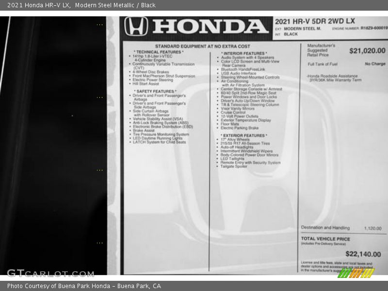Modern Steel Metallic / Black 2021 Honda HR-V LX