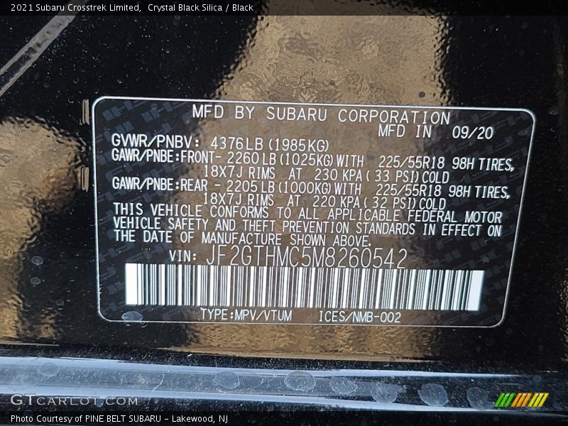 Crystal Black Silica / Black 2021 Subaru Crosstrek Limited