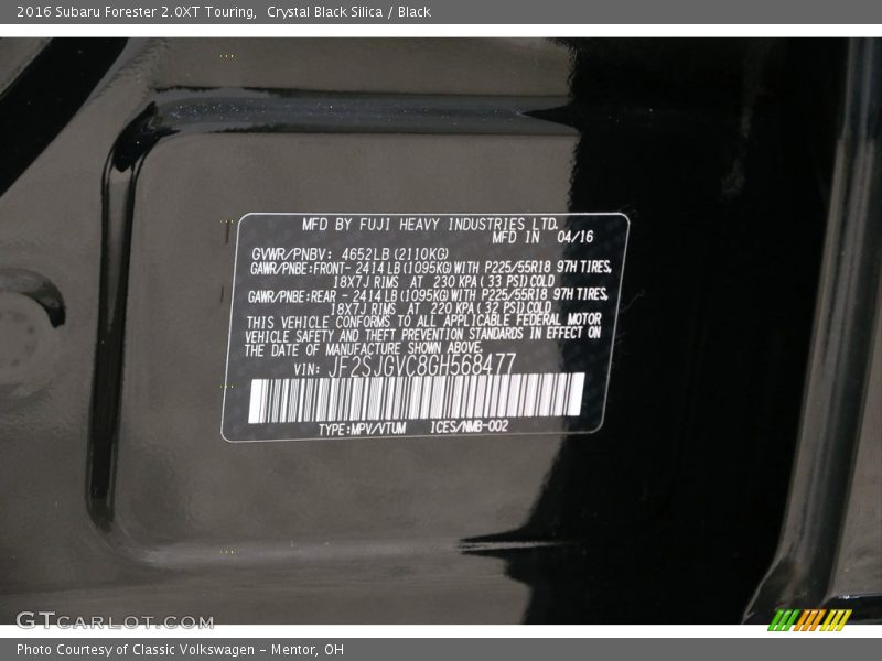 Crystal Black Silica / Black 2016 Subaru Forester 2.0XT Touring