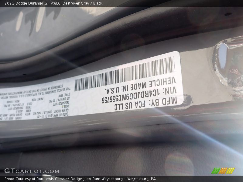 Destroyer Gray / Black 2021 Dodge Durango GT AWD
