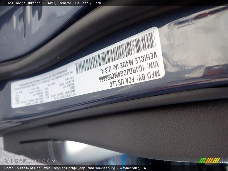 Reactor Blue Pearl / Black 2021 Dodge Durango GT AWD