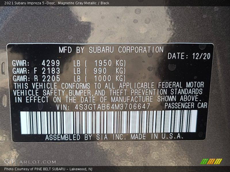 Magnetite Gray Metallic / Black 2021 Subaru Impreza 5-Door