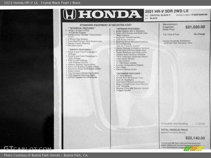 Crystal Black Pearl / Black 2021 Honda HR-V LX