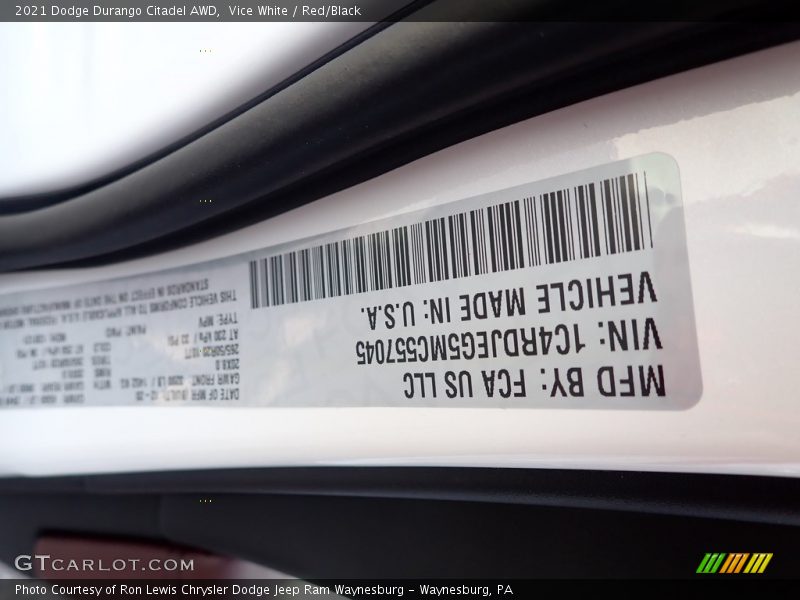 Vice White / Red/Black 2021 Dodge Durango Citadel AWD