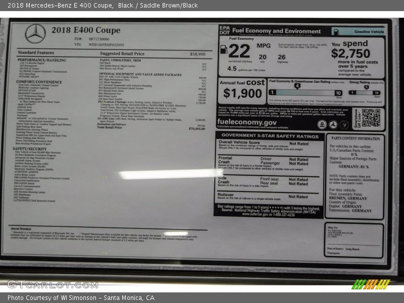 Black / Saddle Brown/Black 2018 Mercedes-Benz E 400 Coupe
