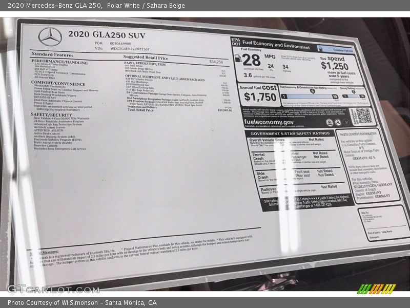 Polar White / Sahara Beige 2020 Mercedes-Benz GLA 250