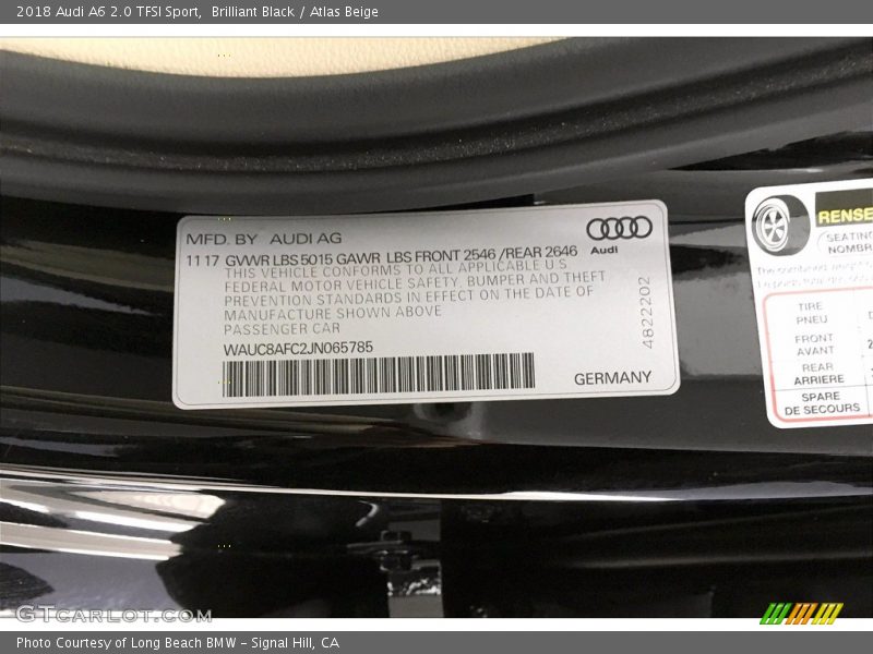 Brilliant Black / Atlas Beige 2018 Audi A6 2.0 TFSI Sport