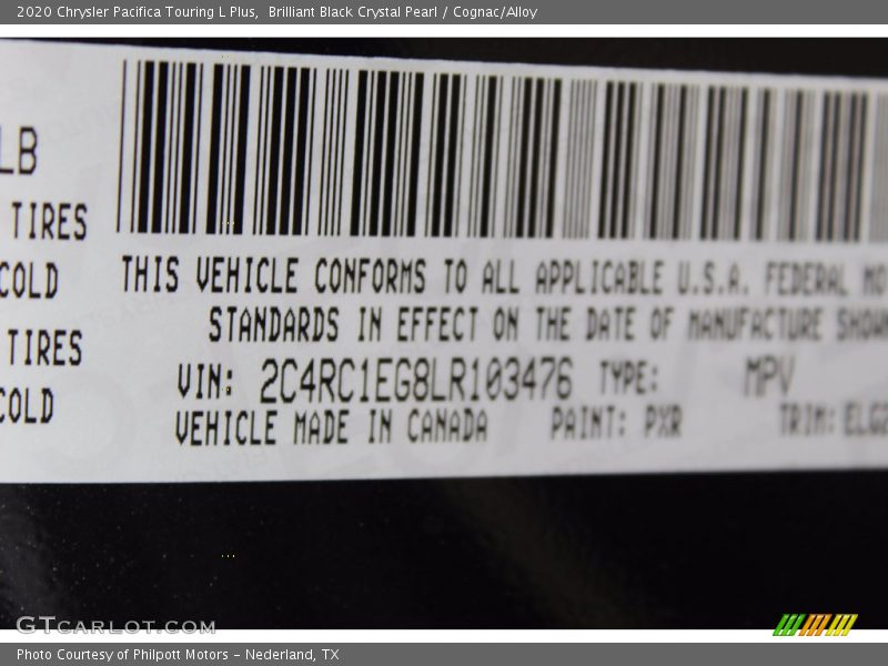 Brilliant Black Crystal Pearl / Cognac/Alloy 2020 Chrysler Pacifica Touring L Plus