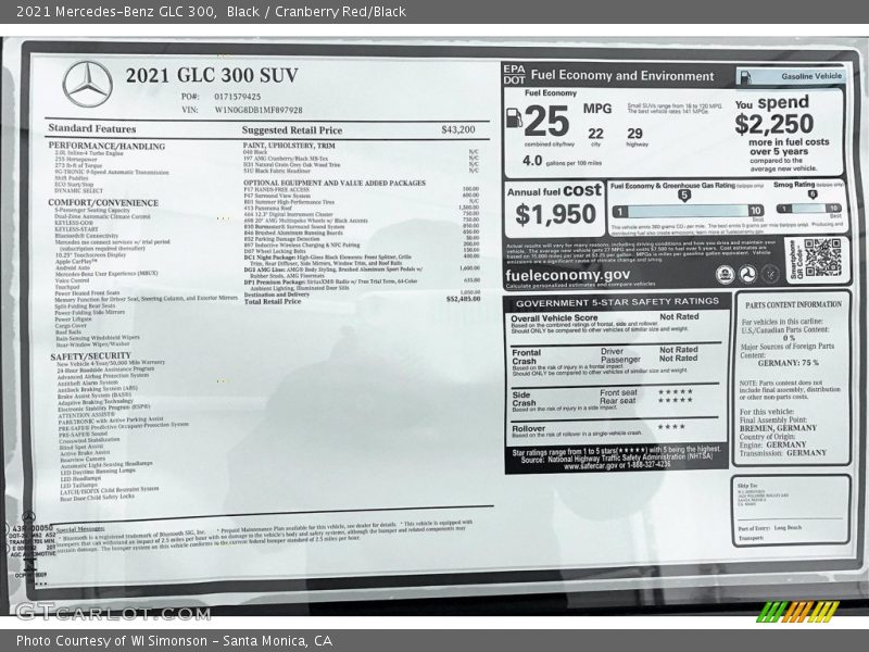  2021 GLC 300 Window Sticker