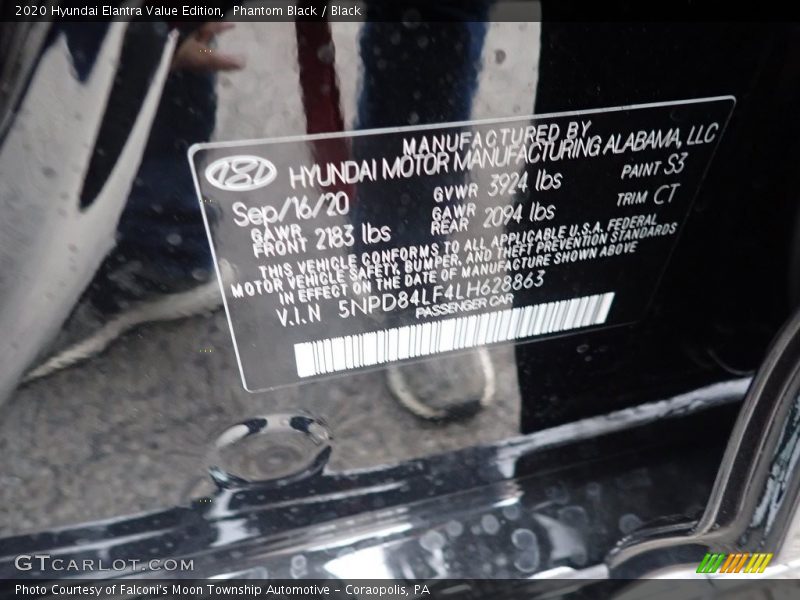 Phantom Black / Black 2020 Hyundai Elantra Value Edition