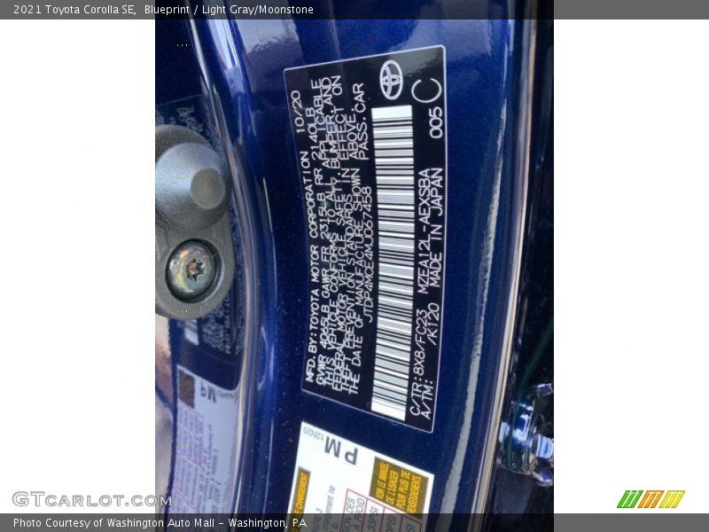 2021 Corolla SE Blueprint Color Code 8x8
