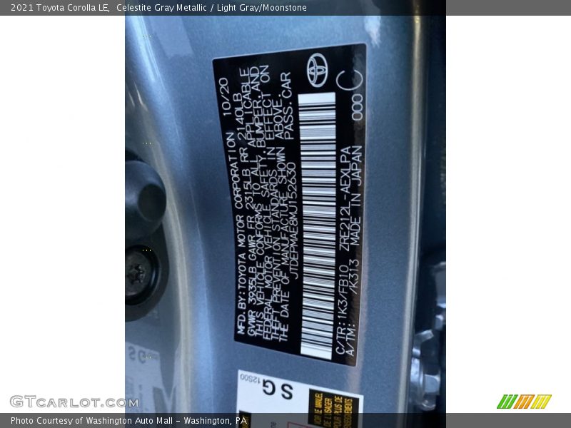 Celestite Gray Metallic / Light Gray/Moonstone 2021 Toyota Corolla LE