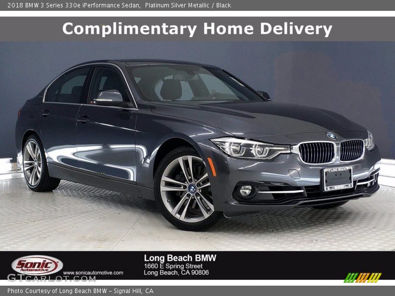 Platinum Silver Metallic / Black 2018 BMW 3 Series 330e iPerformance Sedan