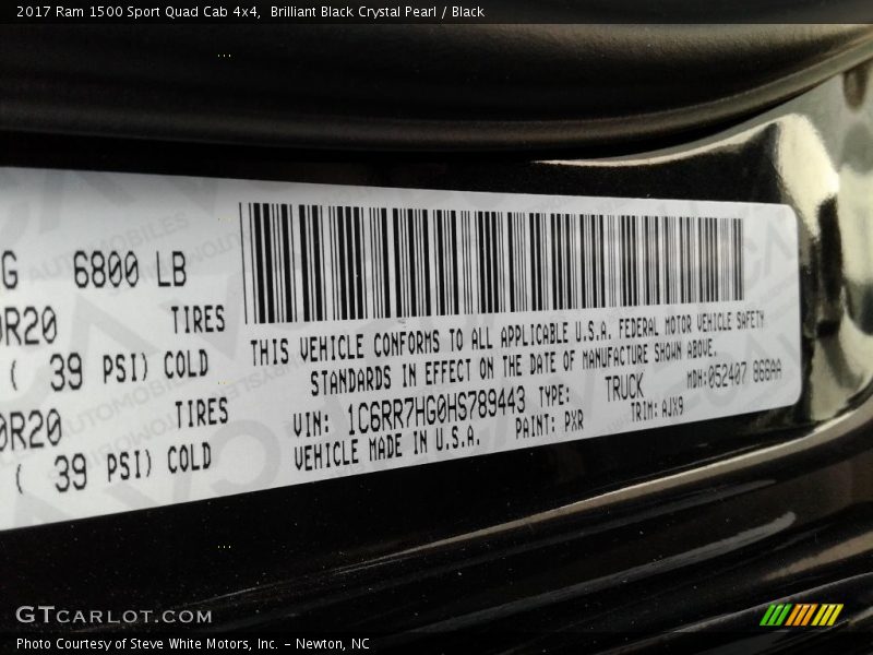 2017 1500 Sport Quad Cab 4x4 Brilliant Black Crystal Pearl Color Code PXR