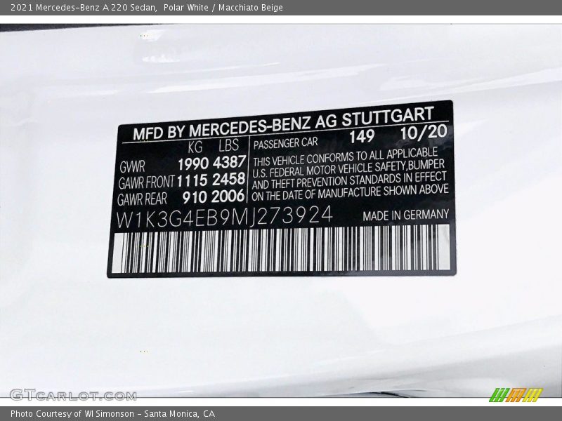 Polar White / Macchiato Beige 2021 Mercedes-Benz A 220 Sedan