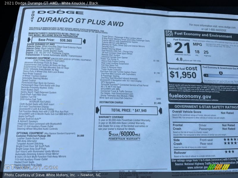  2021 Durango GT AWD Window Sticker