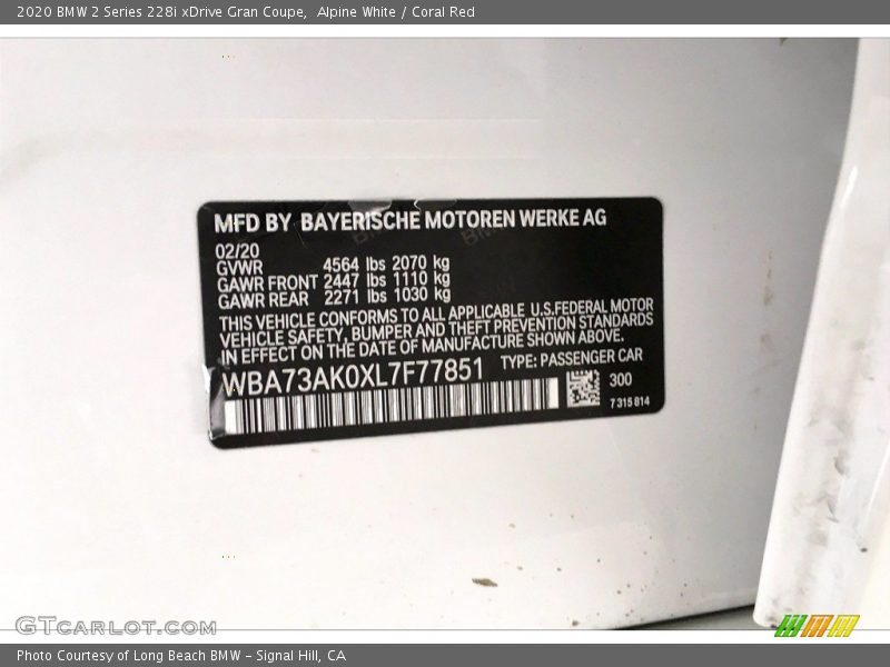 Alpine White / Coral Red 2020 BMW 2 Series 228i xDrive Gran Coupe