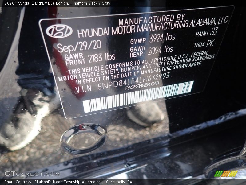 Phantom Black / Gray 2020 Hyundai Elantra Value Edition