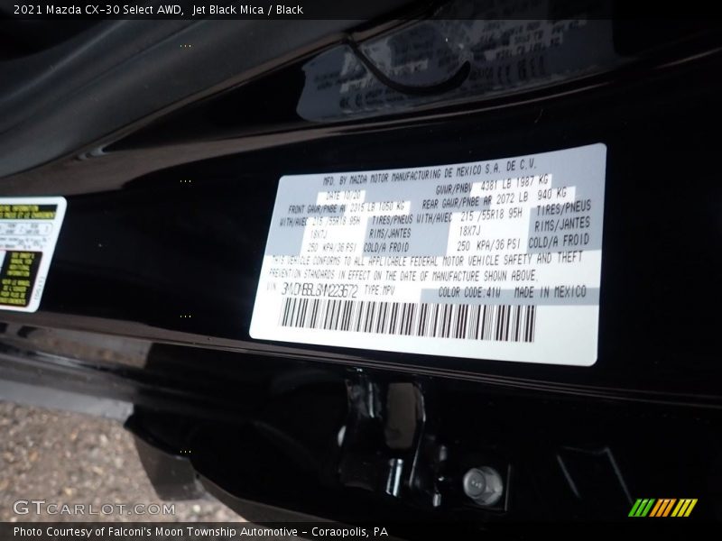 2021 CX-30 Select AWD Jet Black Mica Color Code 41W