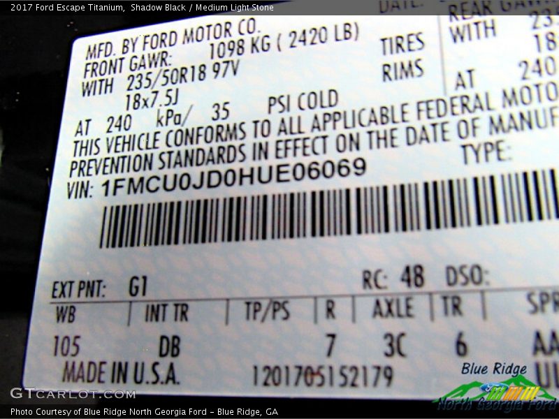 Shadow Black / Medium Light Stone 2017 Ford Escape Titanium