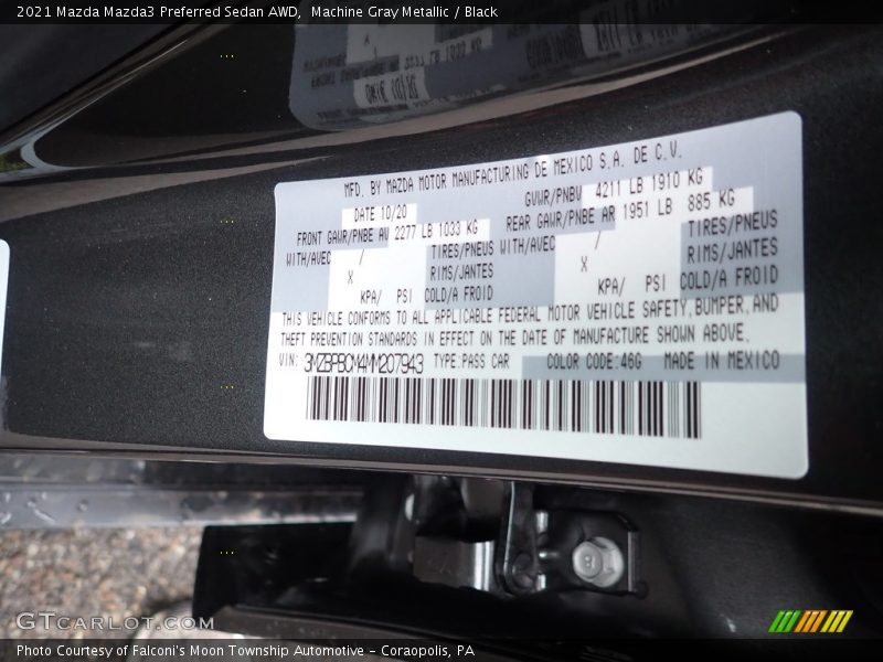 2021 Mazda3 Preferred Sedan AWD Machine Gray Metallic Color Code 46G
