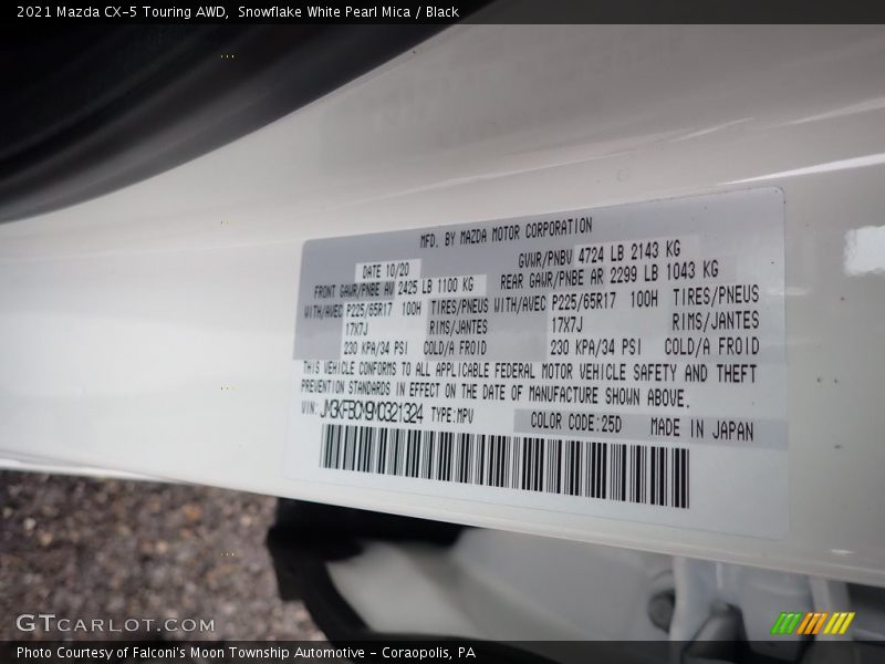 2021 CX-5 Touring AWD Snowflake White Pearl Mica Color Code 25D