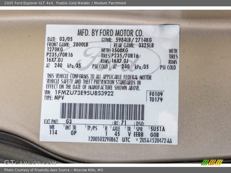 Pueblo Gold Metallic / Medium Parchment 2005 Ford Explorer XLT 4x4