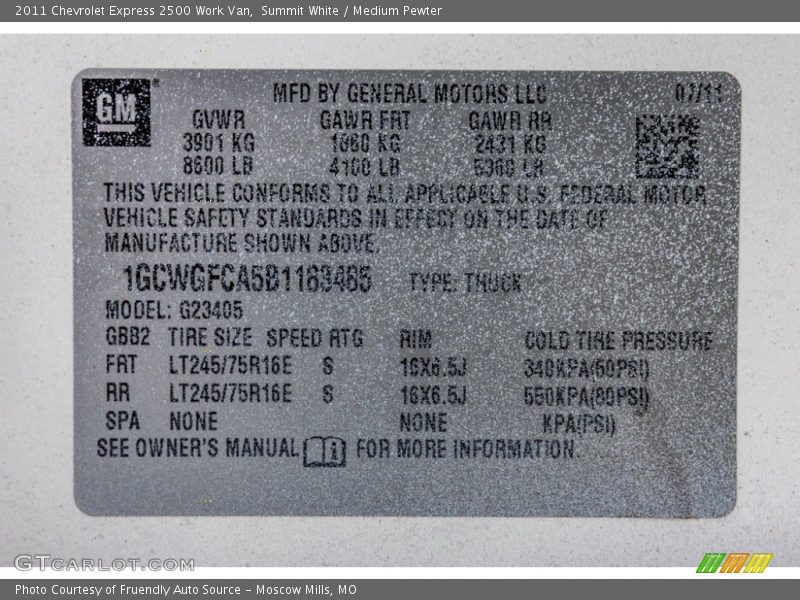 Summit White / Medium Pewter 2011 Chevrolet Express 2500 Work Van