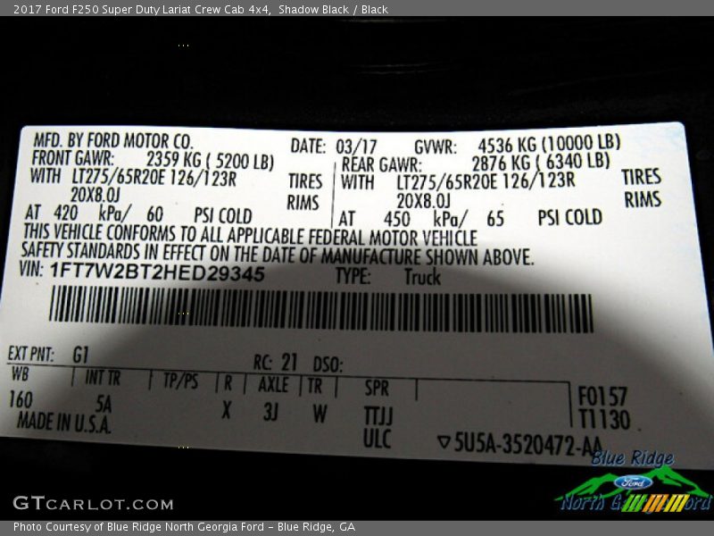 Shadow Black / Black 2017 Ford F250 Super Duty Lariat Crew Cab 4x4