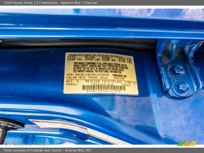 Sapphire Blue / Charcoal 2008 Nissan Versa 1.8 S Hatchback