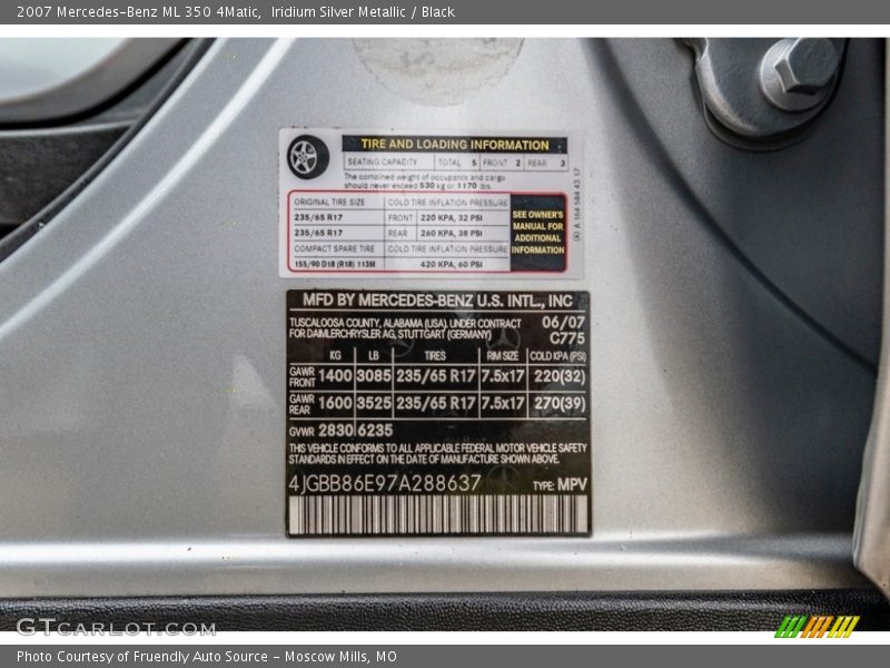 Iridium Silver Metallic / Black 2007 Mercedes-Benz ML 350 4Matic
