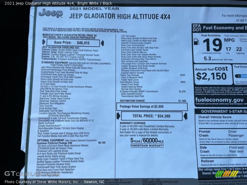 Bright White / Black 2021 Jeep Gladiator High Altitude 4x4