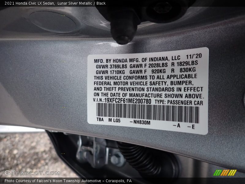 Lunar Silver Metallic / Black 2021 Honda Civic LX Sedan