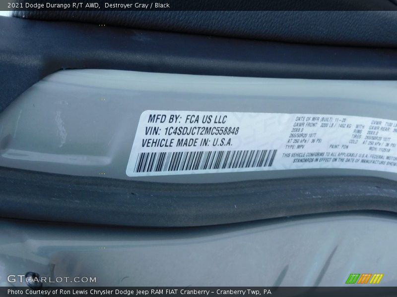 Destroyer Gray / Black 2021 Dodge Durango R/T AWD