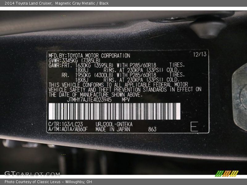 2014 Land Cruiser  Magnetic Gray Metallic Color Code 1G3