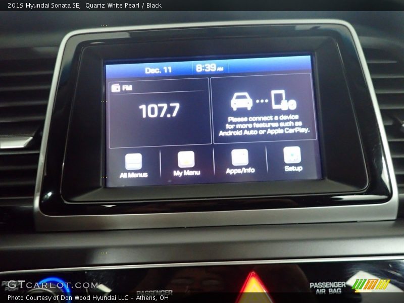 Quartz White Pearl / Black 2019 Hyundai Sonata SE