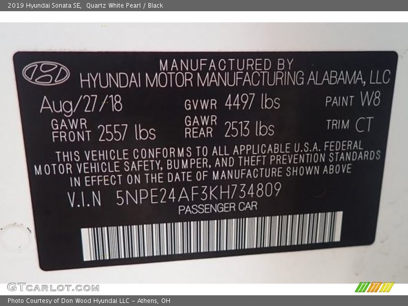 Quartz White Pearl / Black 2019 Hyundai Sonata SE