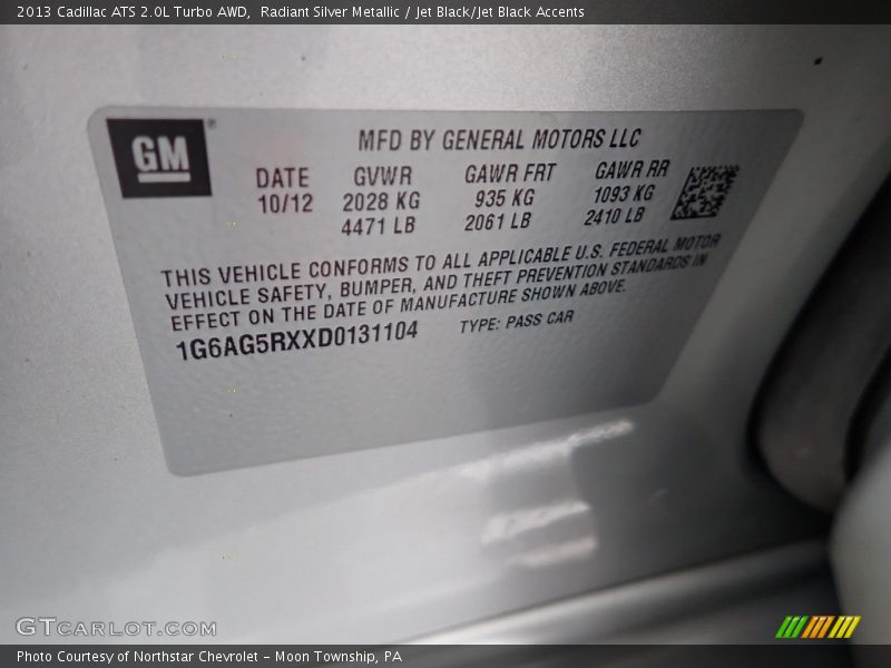 Radiant Silver Metallic / Jet Black/Jet Black Accents 2013 Cadillac ATS 2.0L Turbo AWD