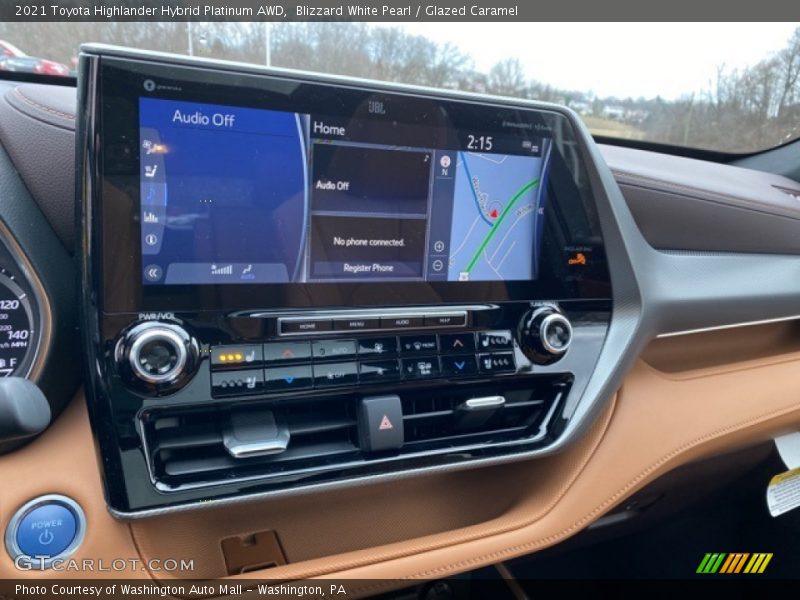 Blizzard White Pearl / Glazed Caramel 2021 Toyota Highlander Hybrid Platinum AWD