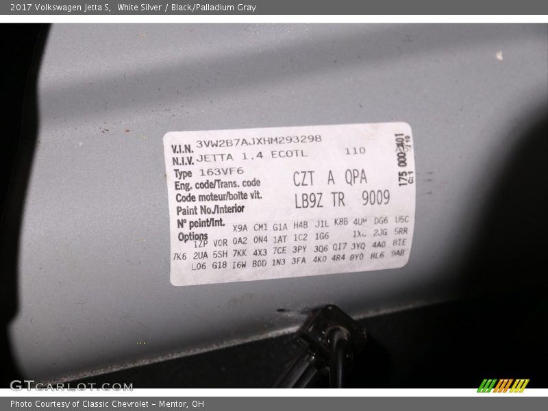 White Silver / Black/Palladium Gray 2017 Volkswagen Jetta S