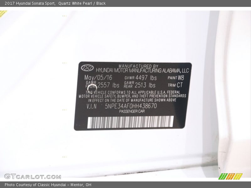 Quartz White Pearl / Black 2017 Hyundai Sonata Sport