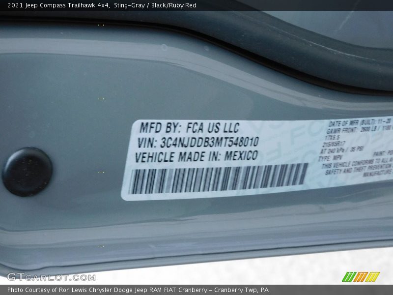 Sting-Gray / Black/Ruby Red 2021 Jeep Compass Trailhawk 4x4