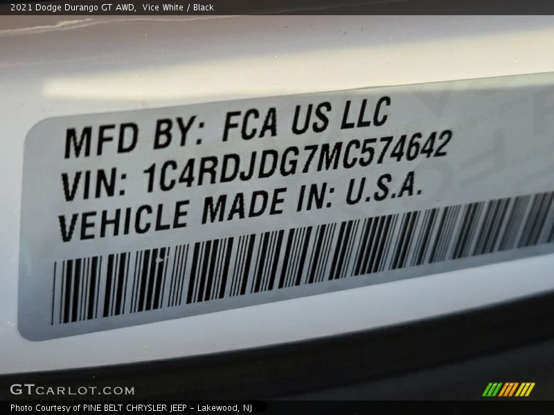 Vice White / Black 2021 Dodge Durango GT AWD