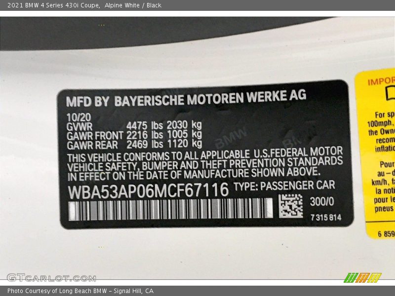 Alpine White / Black 2021 BMW 4 Series 430i Coupe