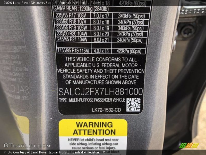 Eiger Gray Metallic / Ebony 2020 Land Rover Discovery Sport S