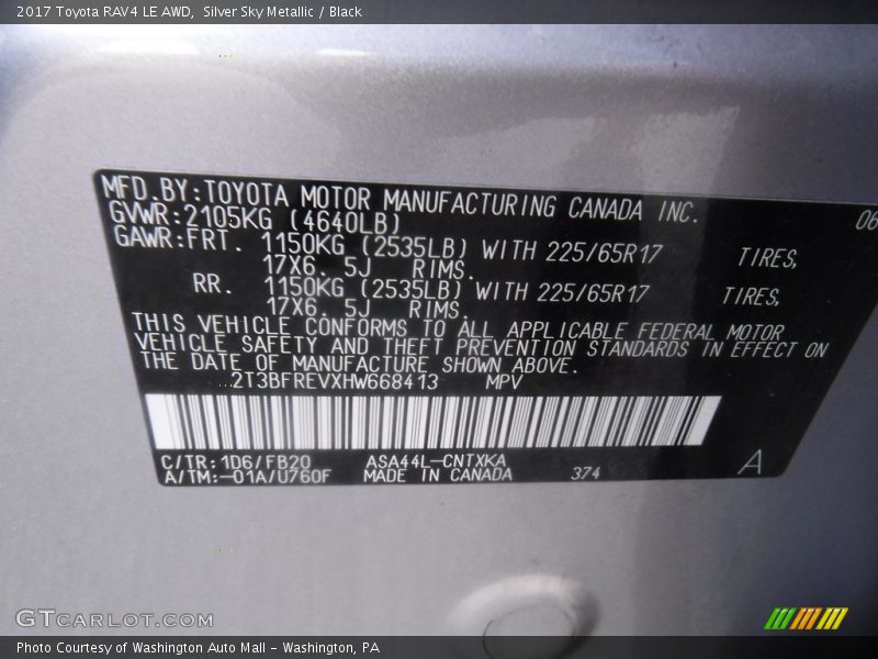 Silver Sky Metallic / Black 2017 Toyota RAV4 LE AWD