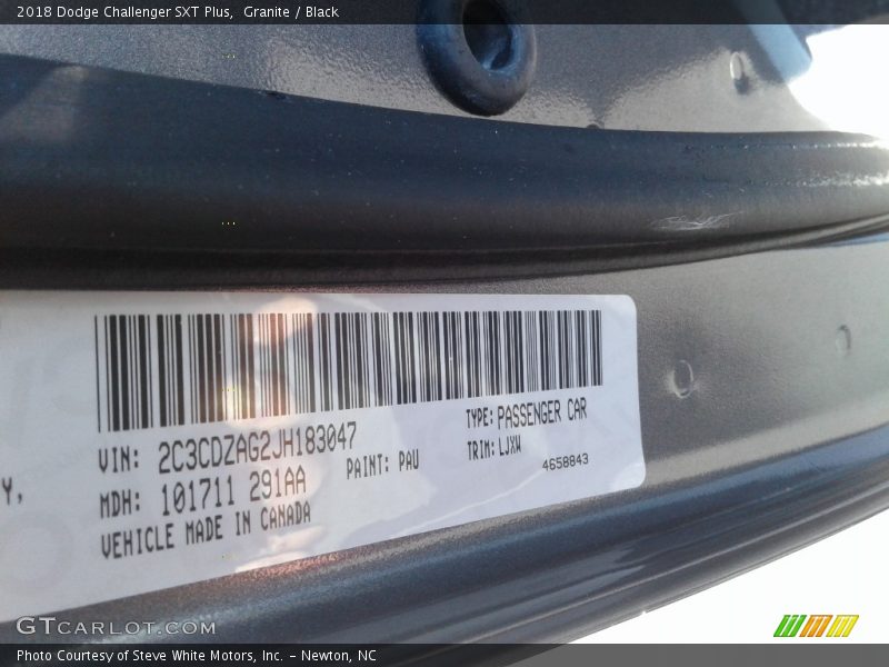 Granite / Black 2018 Dodge Challenger SXT Plus